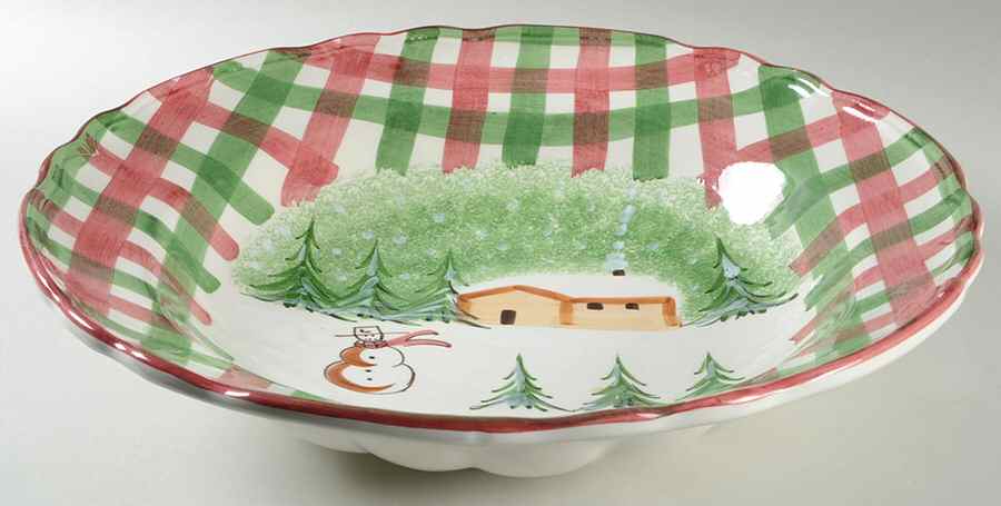 Log Cabin Christmas 14" Pasta Serving Bowl by The Cellar (China)-1