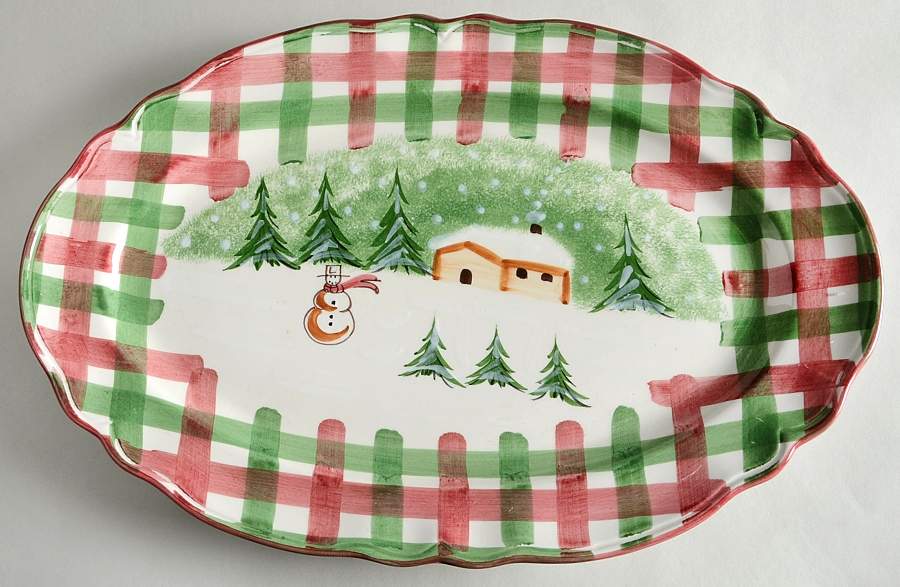 Log Cabin Christmas 17" Oval Serving Platter by The Cellar (China)-1