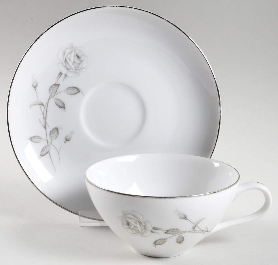 Silver Rose Flat Cup & Saucer Set by Creative Manor-1