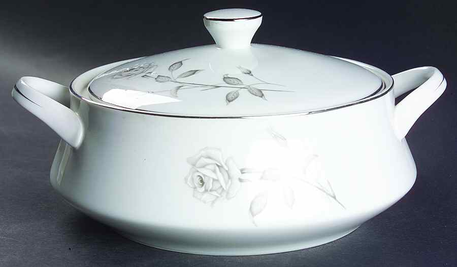 Silver Rose Round Covered Vegetable by Creative Manor-1