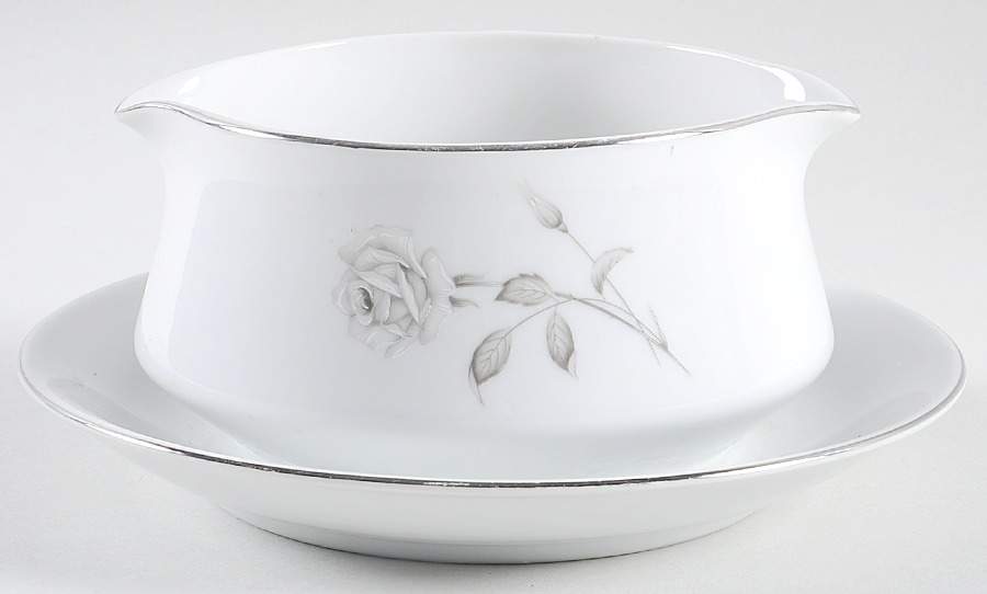 Silver Rose Gravy Boat with Attached Underplate by Creative Manor-1