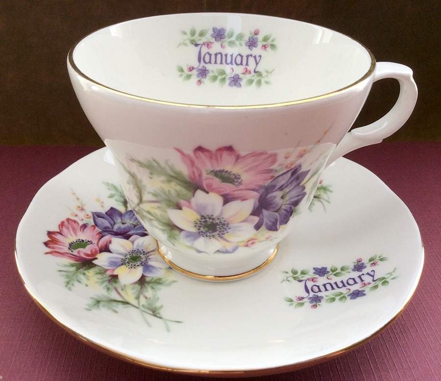 Flower of The Month Footed Cup & Saucer Set by Crown Trent-1