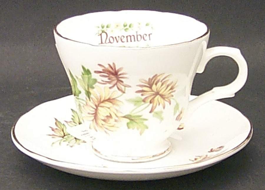 Flower of The Month Footed Cup & Saucer Set by Crown Trent-1