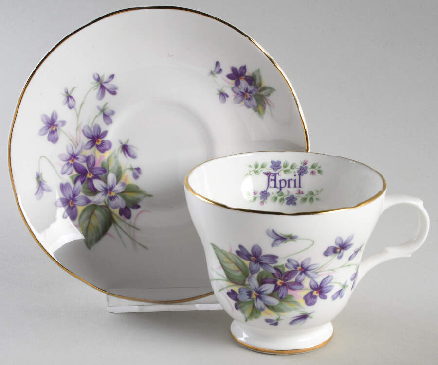 Flower of The Month Footed Cup & Saucer Set by Crown Trent-1