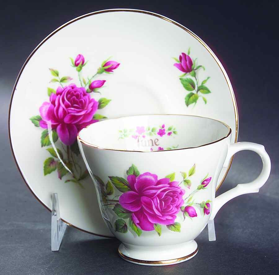 Flower of The Month Footed Cup & Saucer Set by Crown Trent-1