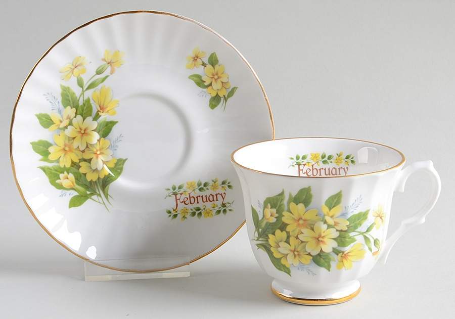 Flower of The Month Footed Cup & Saucer Set by Crown Trent-1