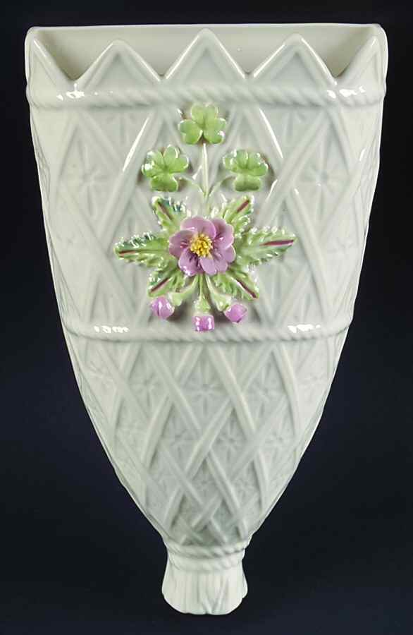 Vases Tassel Wall Pocket Vase with Applied Floral by Belleek Pottery (Ireland)-1