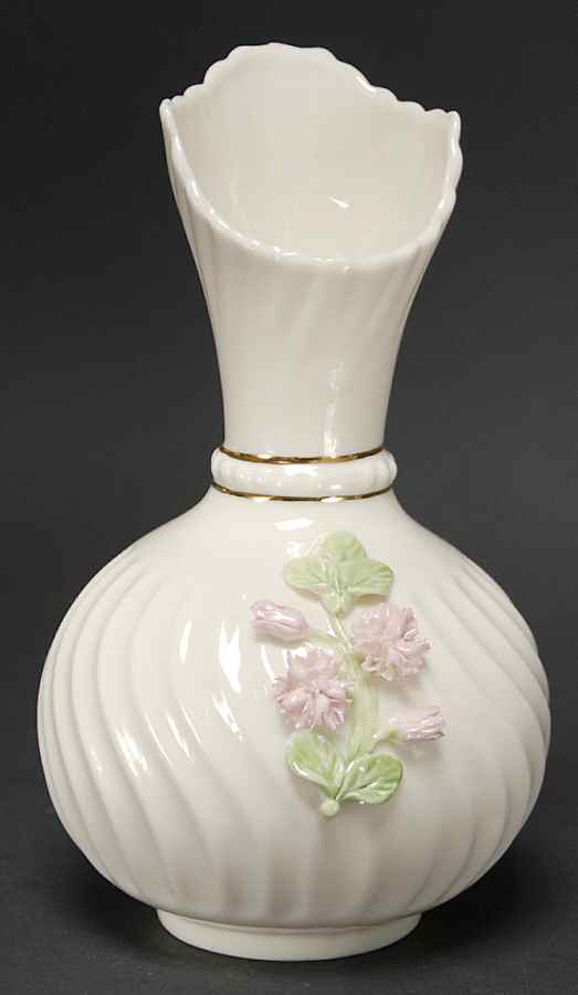 Vases Scroll Vase with Applied Floral by Belleek Pottery (Ireland)-1