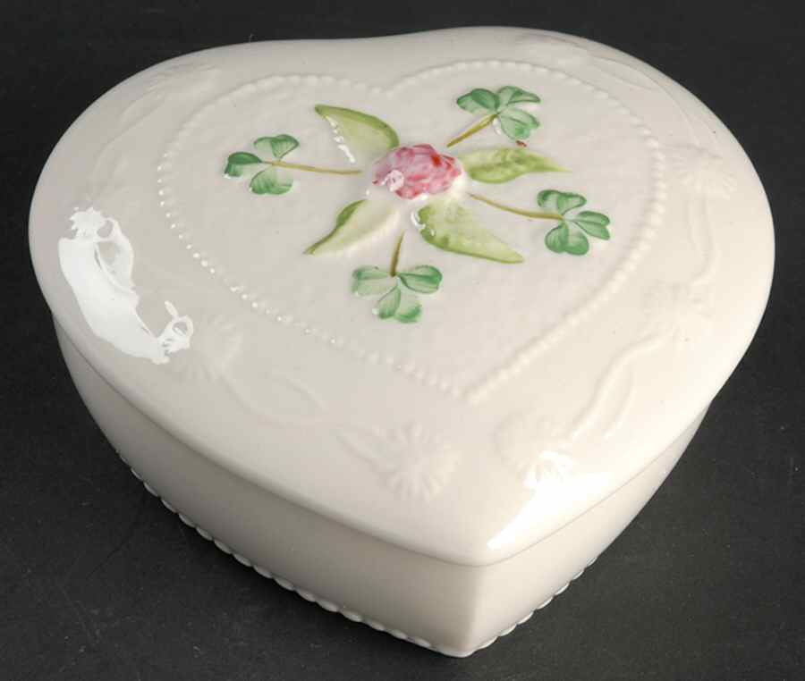 Trinket Boxes Heart Shape Box & Rose Lid by Belleek Pottery (Ireland)-1
