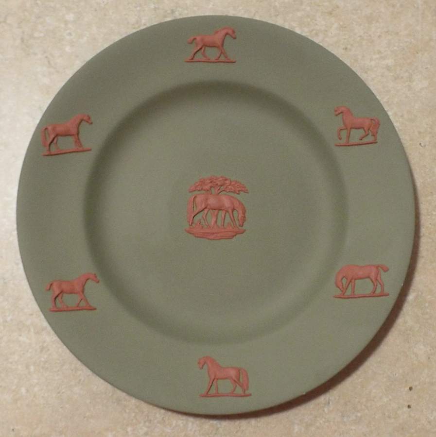 Terra cotta on Celadon Green Jasperware Clock Plate by Wedgwood-1