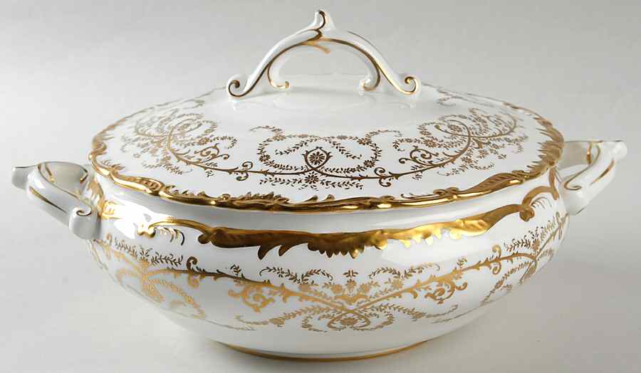 Anniversary White Round Covered Vegetable by Coalport-1