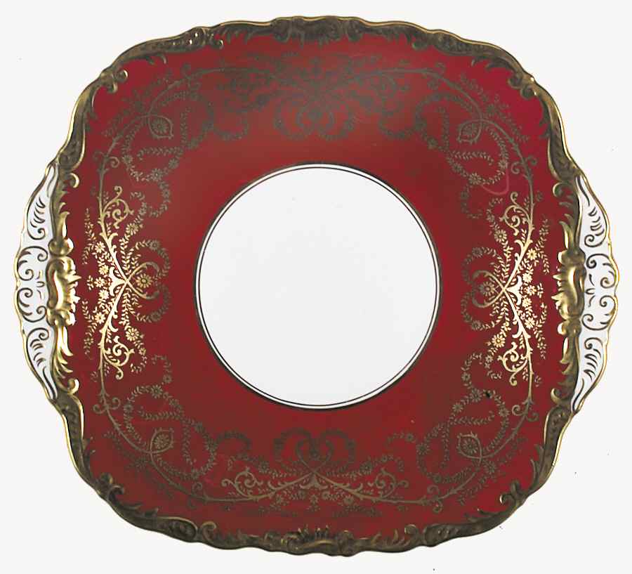 Anniversary Maroon Square Handled Cake Plate by Coalport-1