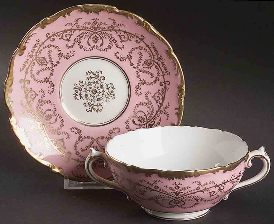 Anniversary Pink Footed Cream Soup Bowl & Saucer Set by Coalport-1