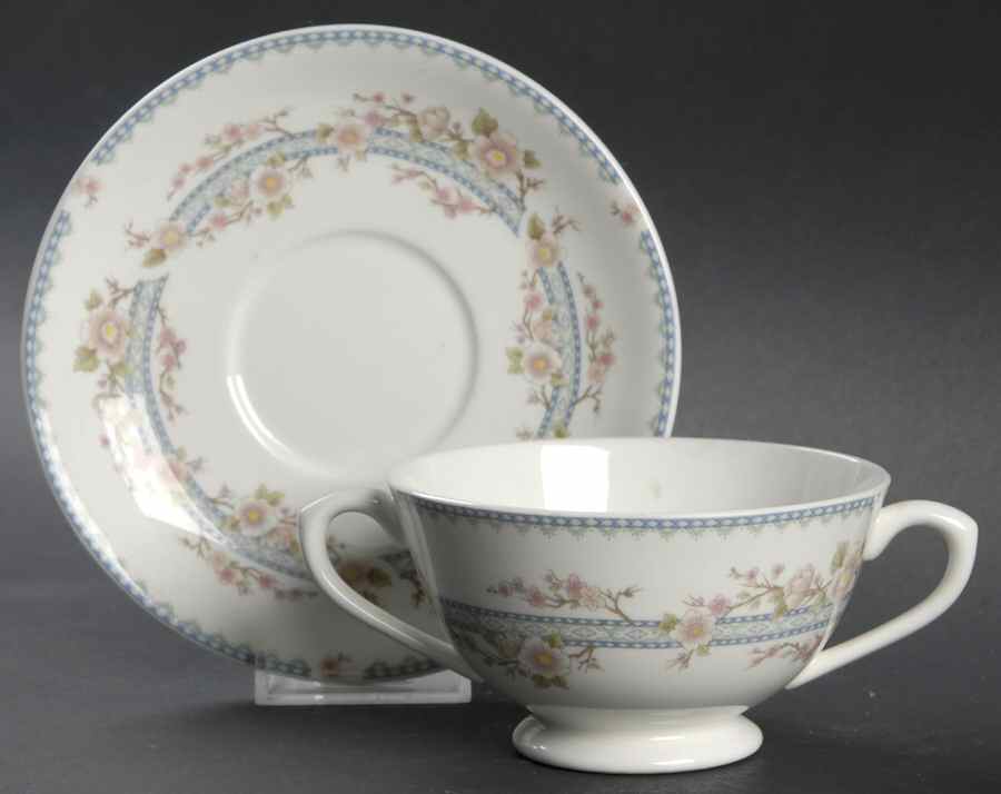 April Footed Cream Soup Bowl & Saucer Set by Coalport-1