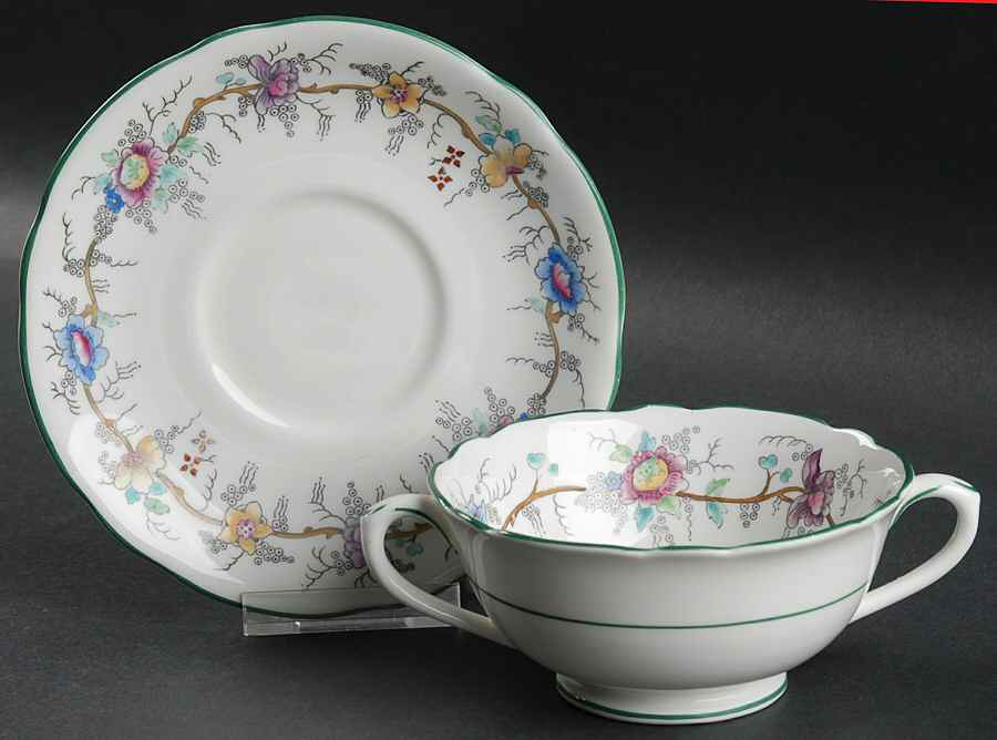 Arcadia Footed Cream Soup Bowl & Saucer Set by Coalport-1
