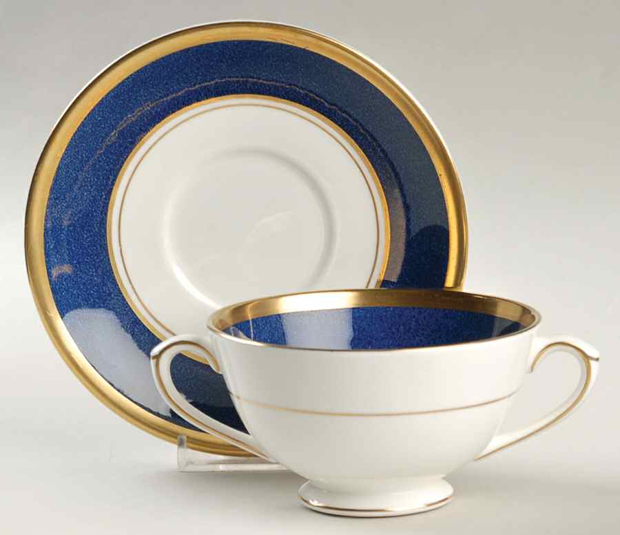 Athlone Blue Footed Cream Soup Bowl & Saucer Set by Coalport-1