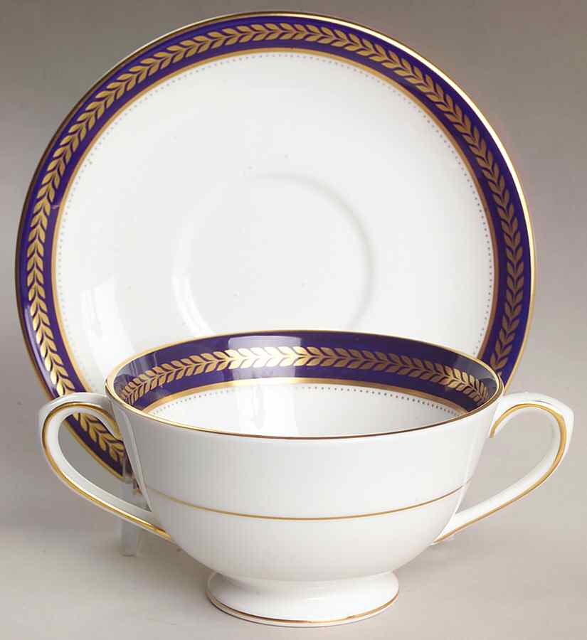 Blue Wheat Footed Cream Soup Bowl & Saucer Set by Coalport-1