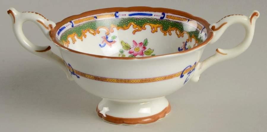 Broadway Green (Smooth) Footed Bouillon Cup & Saucer by Coalport-1