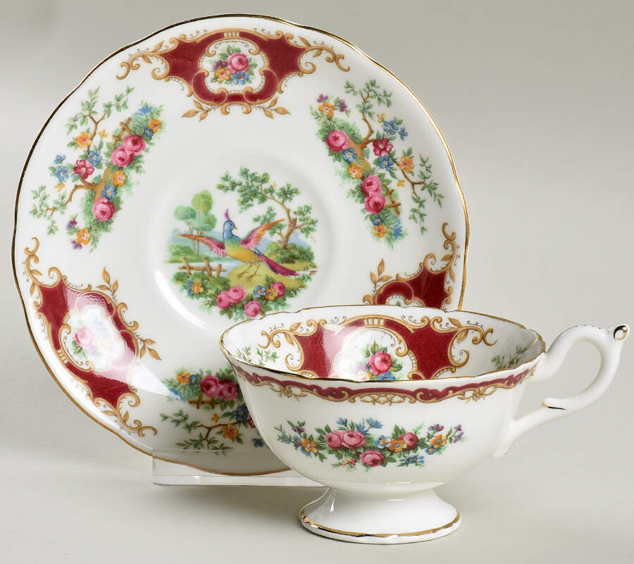 Broadway Marooon (Scalloped) Footed Cup & Saucer Set by Coalport-1