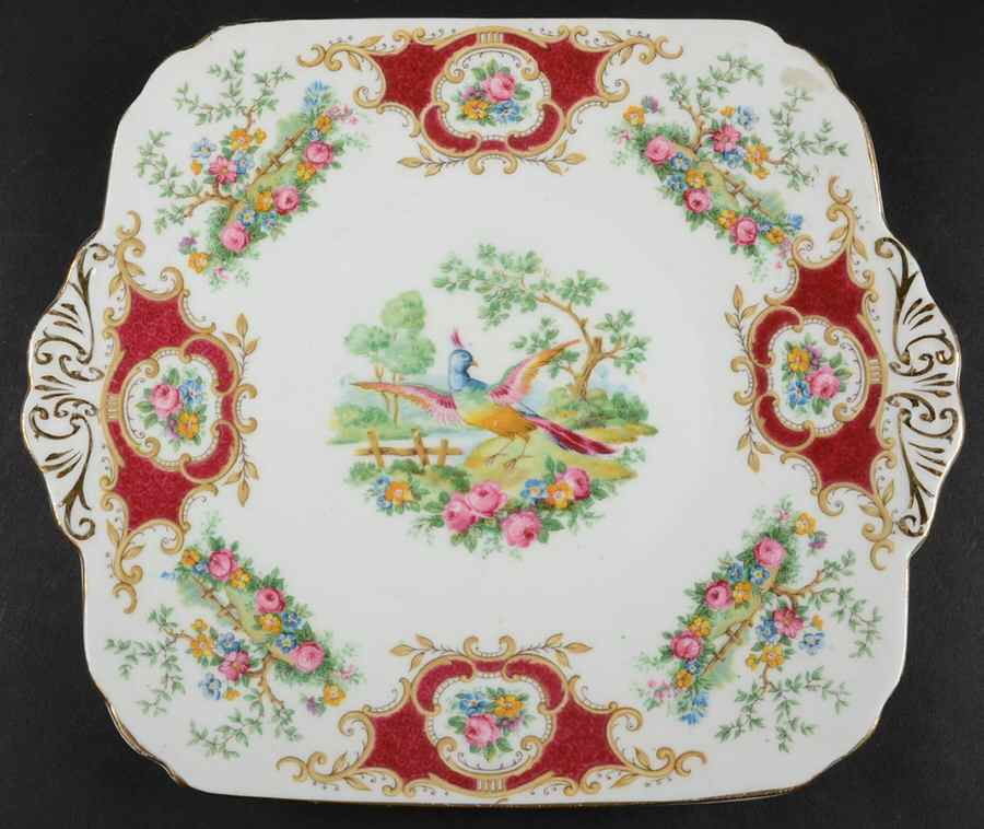 Broadway Marooon (Scalloped) Square Handled Cake Plate by Coalport-1