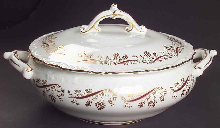 Burgundy Round Covered Vegetable by Coalport-1