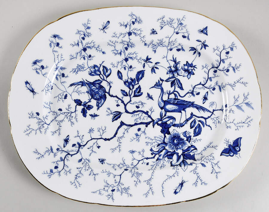Cairo Blue On White (Not Raised, Gold) 15" Oval Serving Platter by Coalport-1