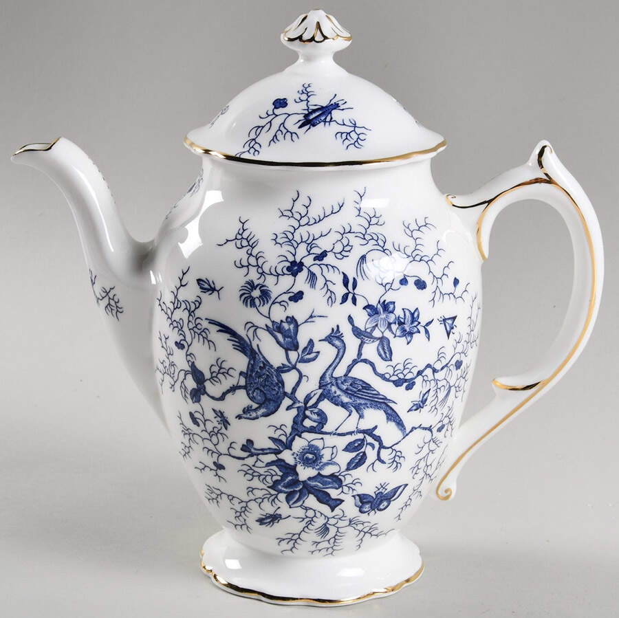 Cairo Blue On White (Not Raised, Gold) Coffee Pot & Lid by Coalport-1