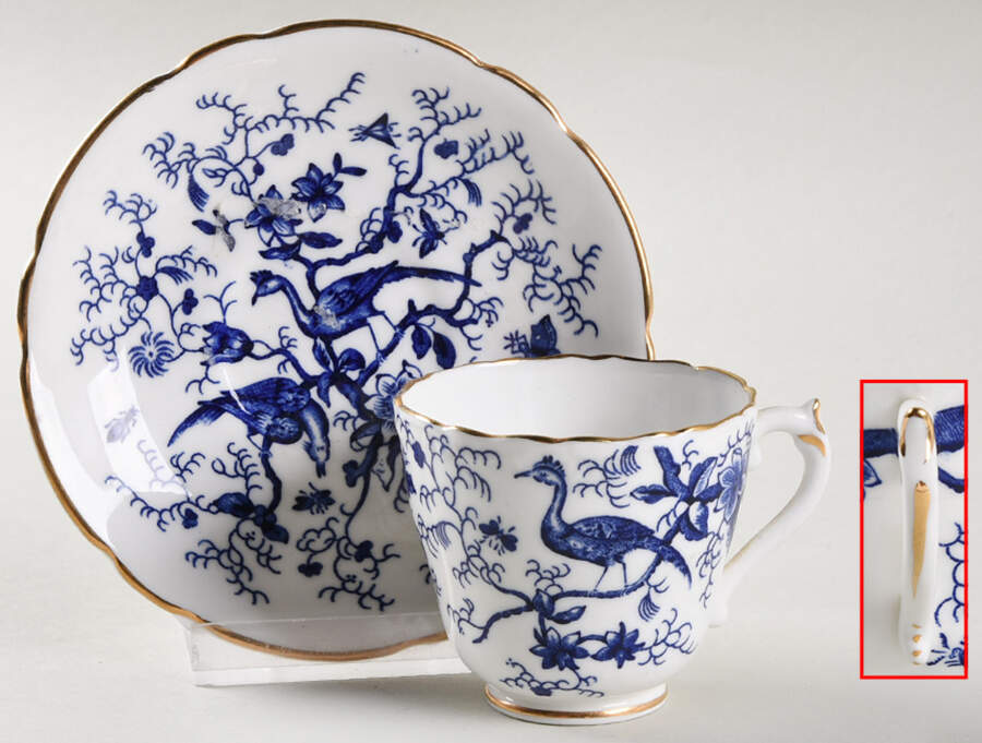 Cairo Blue On White (Not Raised, Gold) Footed Demitasse Cup & Saucer Set by Coalport-1