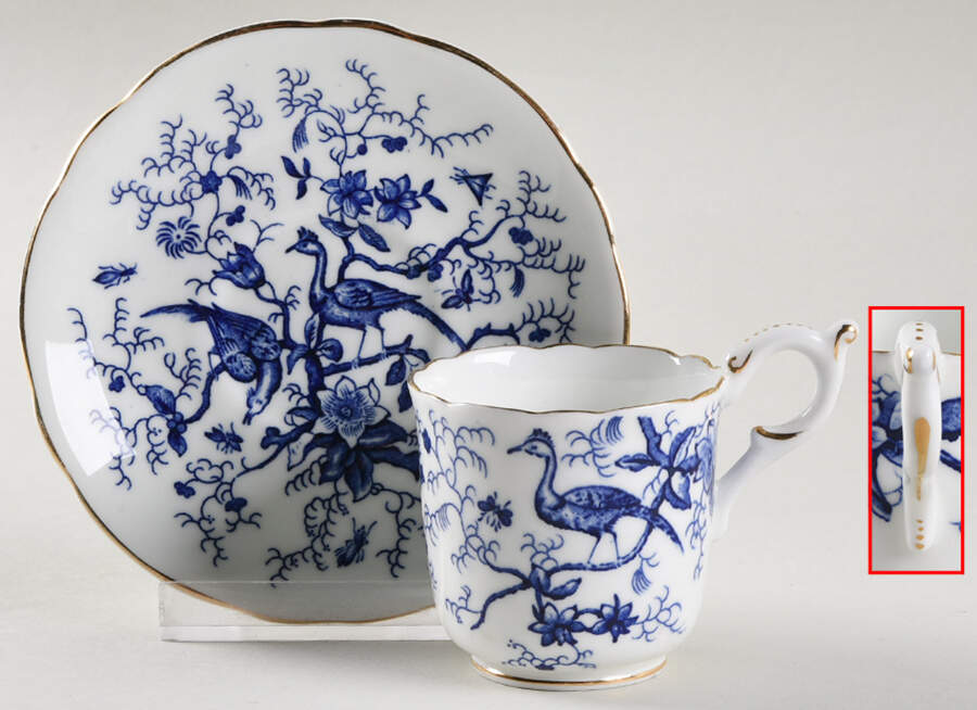 Cairo Blue On White (Not Raised, Gold) Footed Demitasse Cup & Saucer Set by Coalport-1
