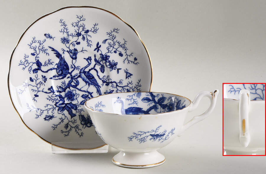 Cairo Blue On White (Not Raised, Gold) Footed Cup & Saucer Set by Coalport-1