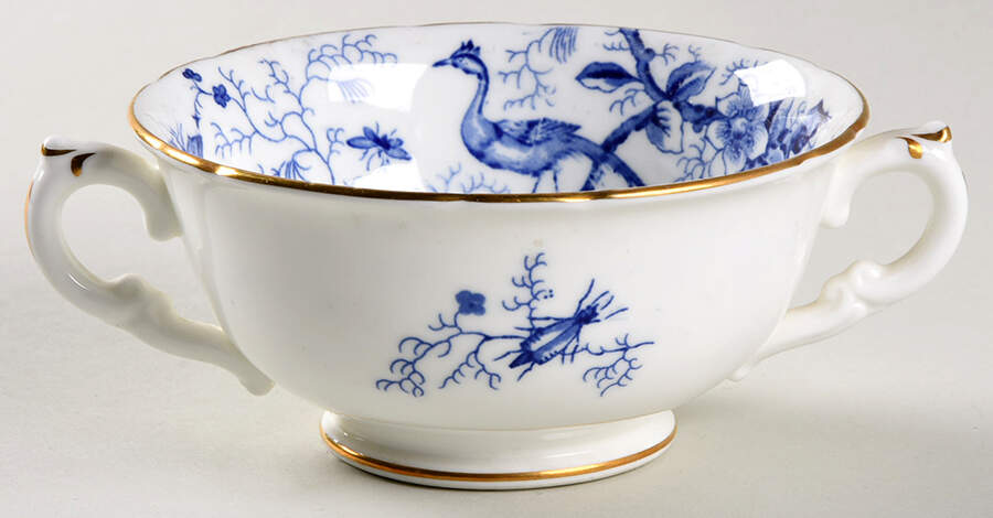Cairo Blue On White (Not Raised, Gold) Footed Cream Soup Bowl by Coalport-1