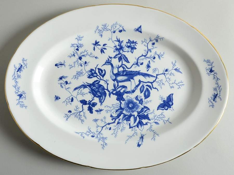 Cairo Blue On White (Not Raised, Gold) 15" Oval Serving Platter by Coalport-1