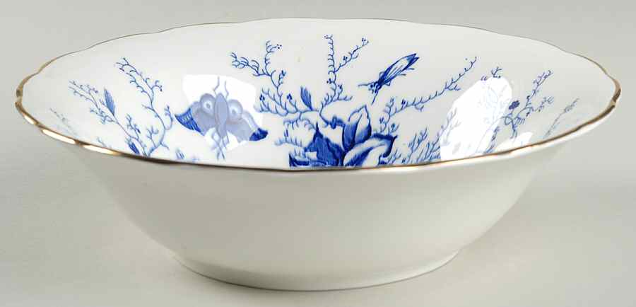 Cairo Blue On White (Not Raised, Gold) 9" Round Vegetable Bowl by Coalport-1
