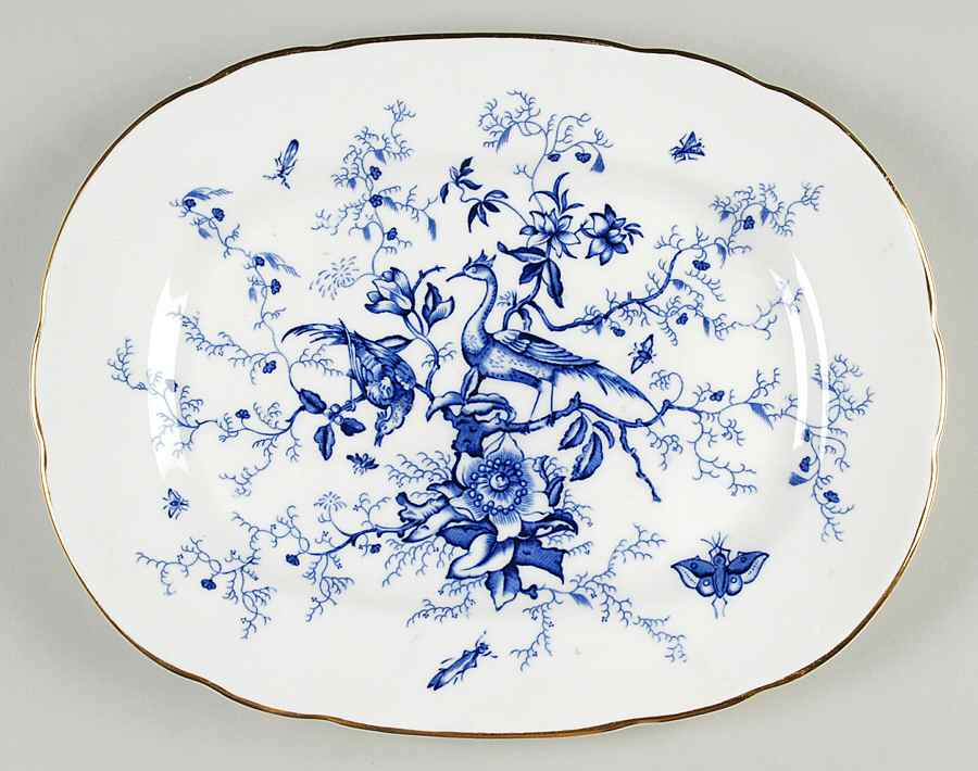 Cairo Blue On White (Not Raised, Gold) 11" Oval Serving Platter by Coalport-1