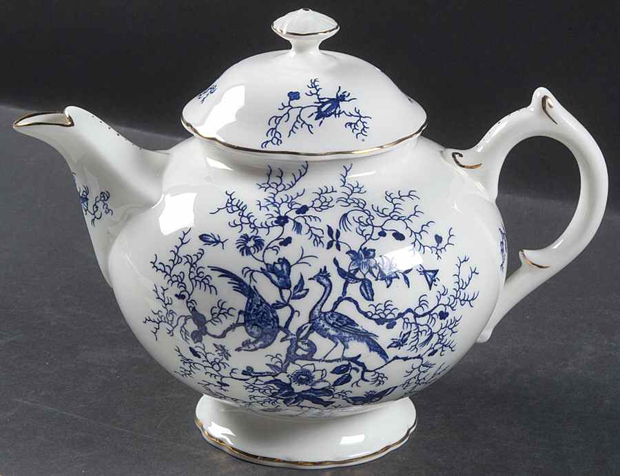 Cairo Blue On White (Not Raised, Gold) Teapot & Lid by Coalport-1