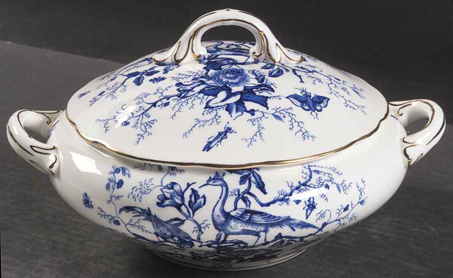 Cairo Blue On White (Not Raised, Gold) Round Covered Vegetable by Coalport-1