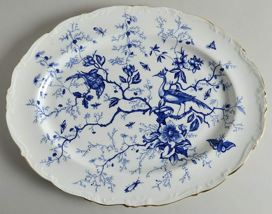 Cairo Blue On White (Raised Edge, Gold) 14" Oval Serving Platter by Coalport-1