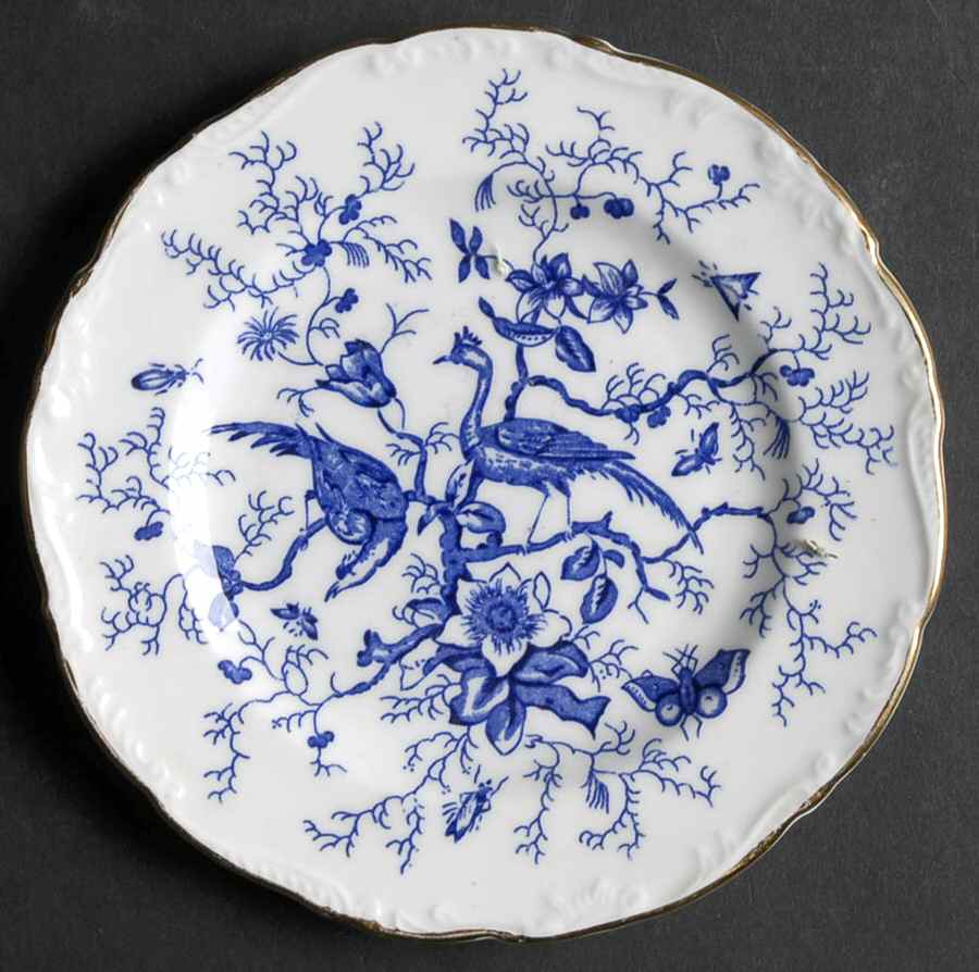 Cairo Blue On White (Raised Edge, Gold) Bread & Butter Plate by Coalport-1