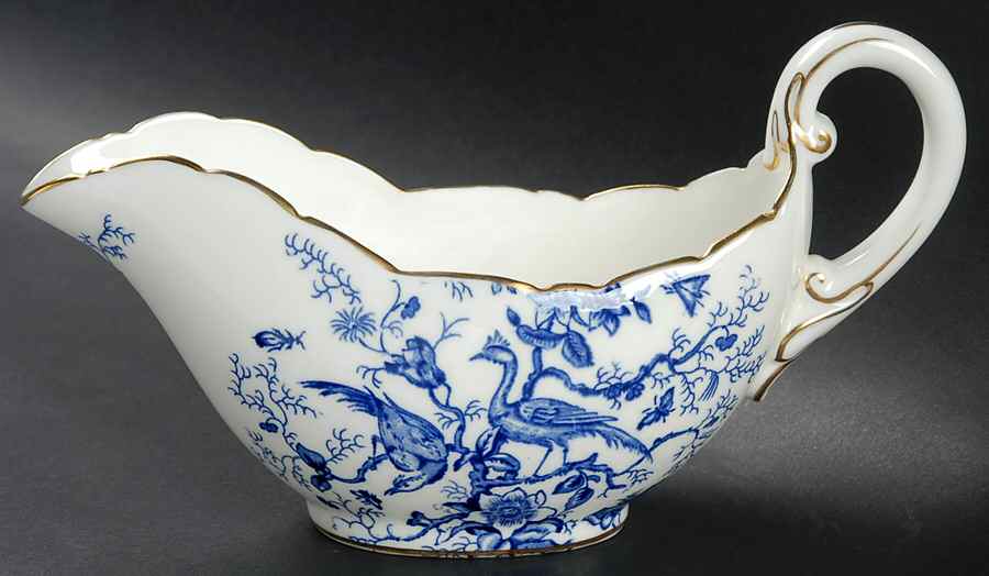 Cairo Blue On White (Raised Edge, Gold) Gravy Boat by Coalport-1