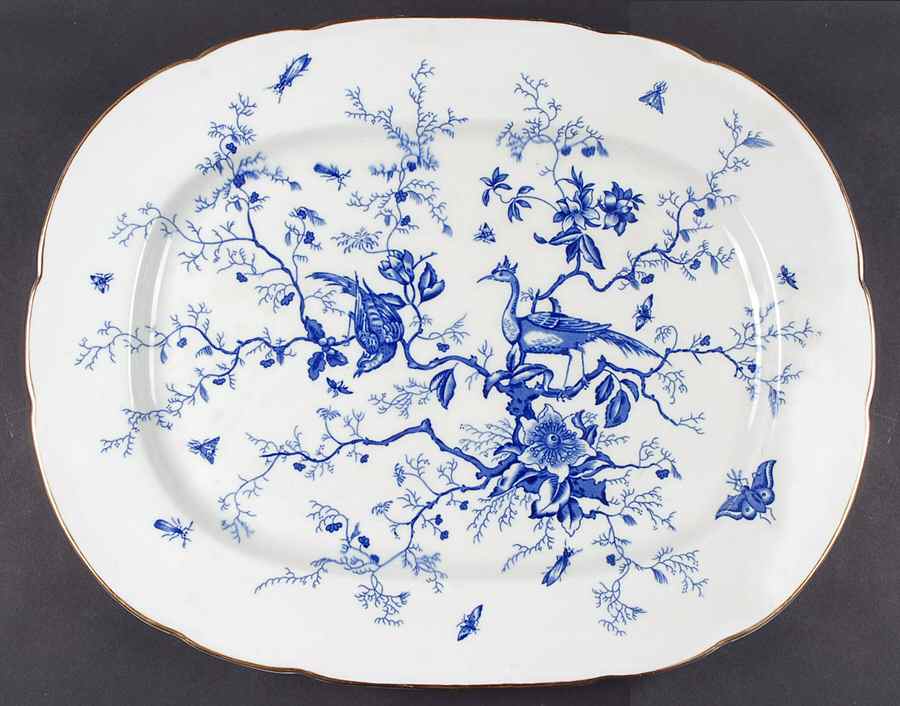 Cairo Blue On White (Raised Edge, Gold) 17" Oval Serving Platter by Coalport-1