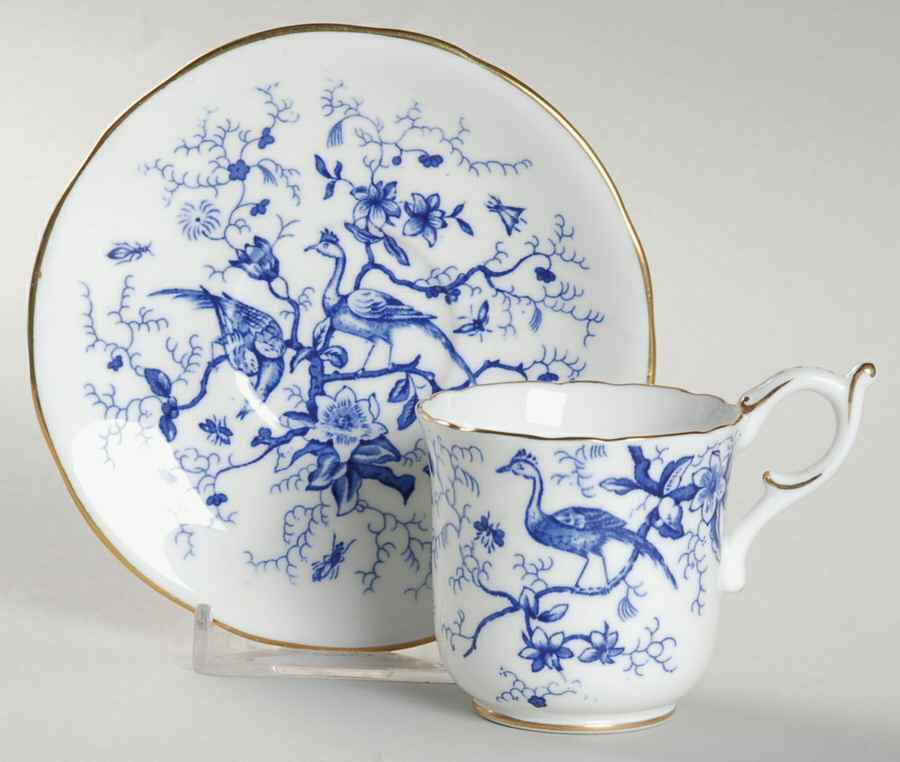 Cairo Blue On White (Raised Edge, Gold) Flat Demitasse Cup & Saucer Set by Coalport-1