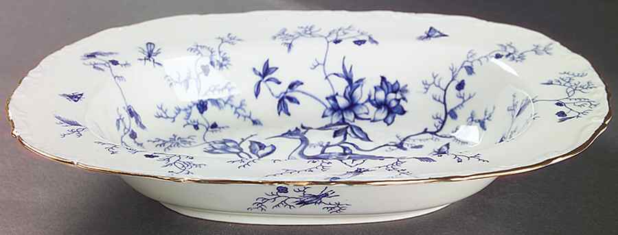 Cairo Blue On White (Raised Edge, Gold) 10" Oval Vegetable Bowl by Coalport-1