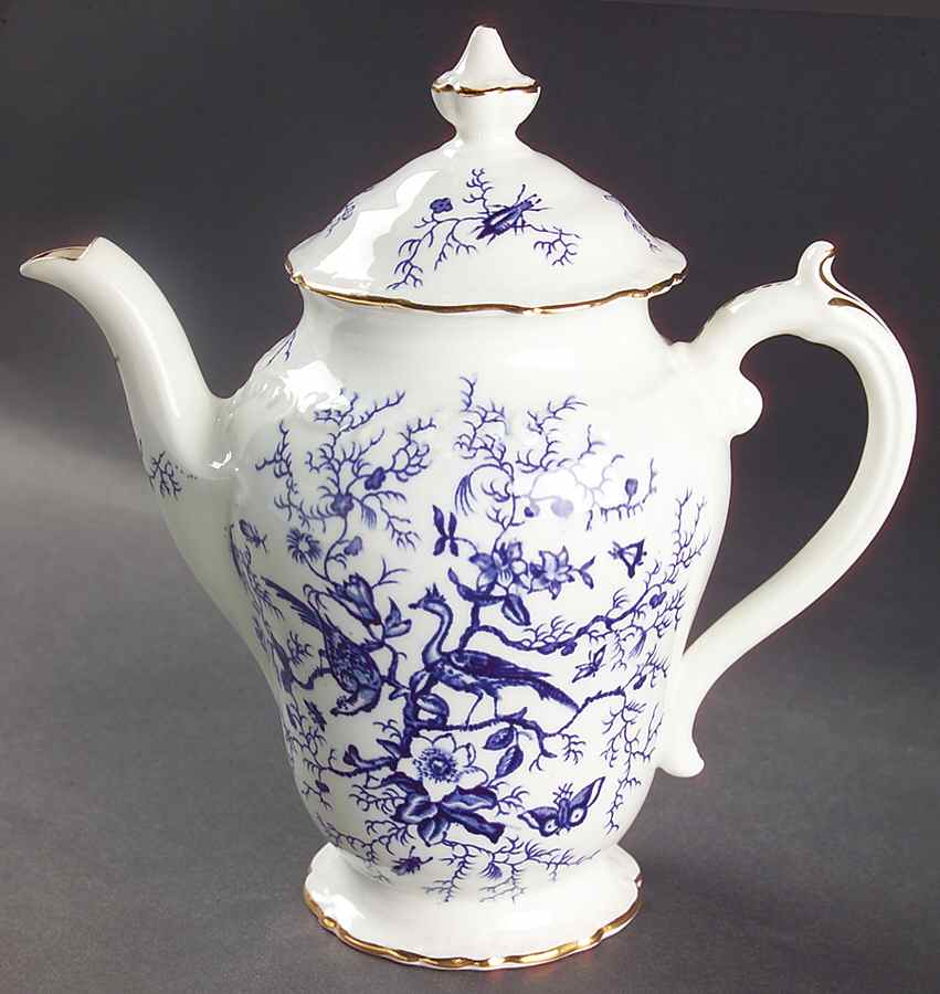 Cairo Blue On White (Raised Edge, Gold) Mini Coffee Pot & Lid by Coalport-1