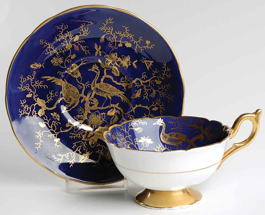 Cairo Gold On Cobalt (Scalloped) Footed Cup & Saucer Set by Coalport-1