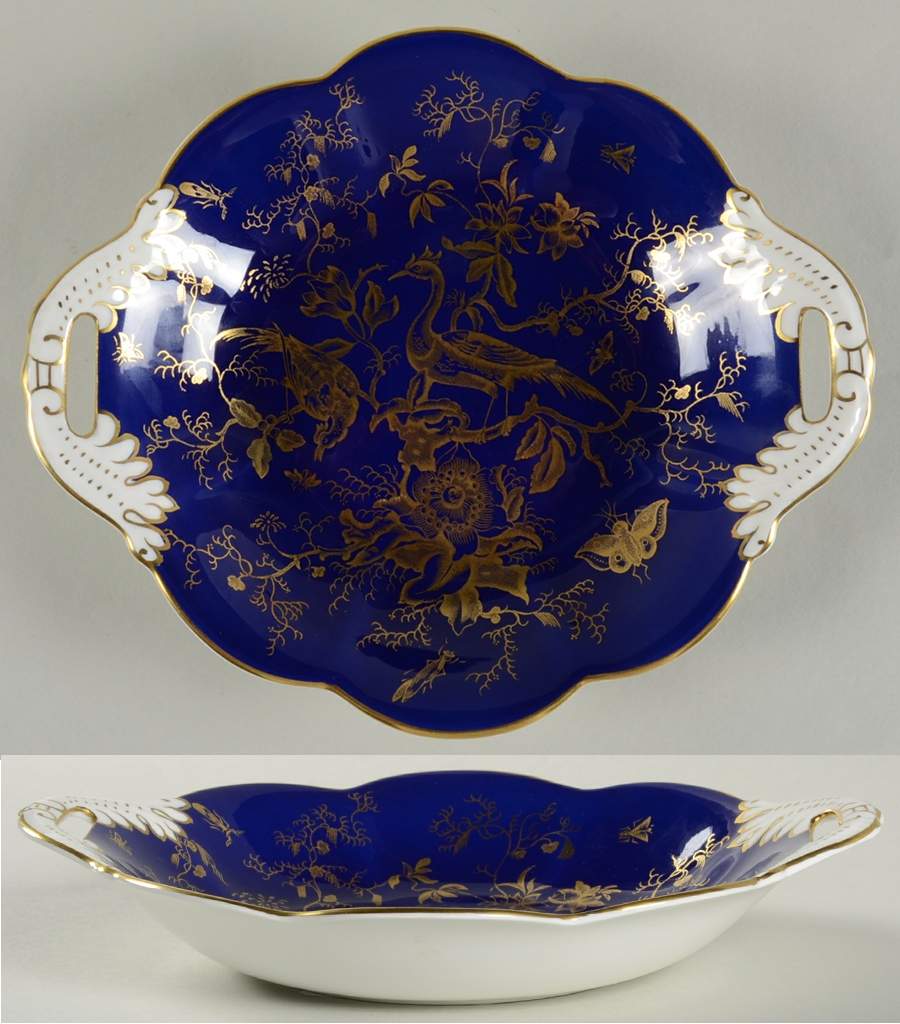 Cairo Gold On Cobalt (Scalloped) 2 Handle Bon Bon by Coalport-1