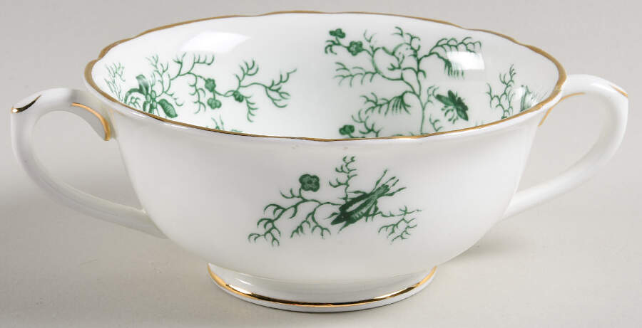 Cairo Green on White (Gold) Footed Cream Soup Bowl by Coalport-1