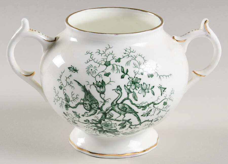 Cairo Green on White (Gold) Sugar Bowl No Lid by Coalport-1