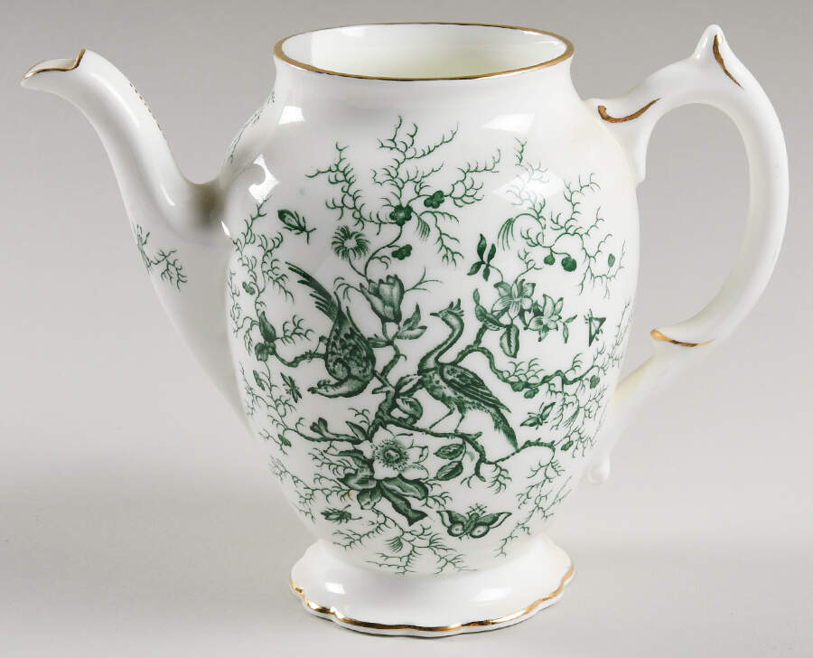 Cairo Green on White (Gold) Coffee Pot No Lid by Coalport-1