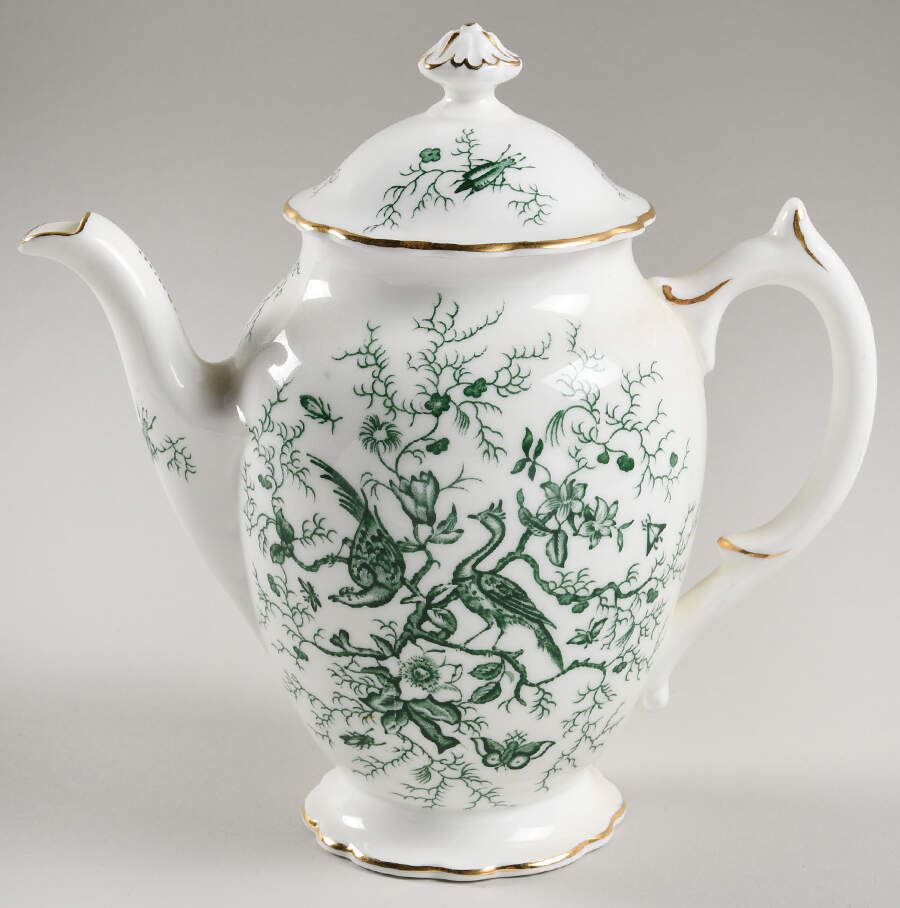 Cairo Green on White (Gold) Coffee Pot & Lid by Coalport-1