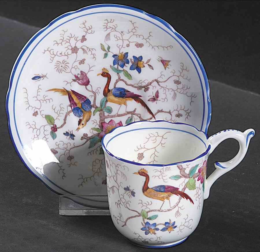 Cairo Multicolor On Ivory (Blue Trim) Footed Demitasse Cup & Saucer Set by Coalport-1